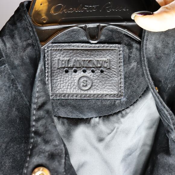 Blank NYC Black Suede Moto Jacket Size Small Missing One Snap - Picture 5 of 5
